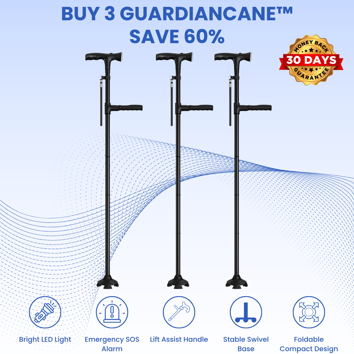 GuardianCane™ All-In-One Safety Cane with Light & Alarm