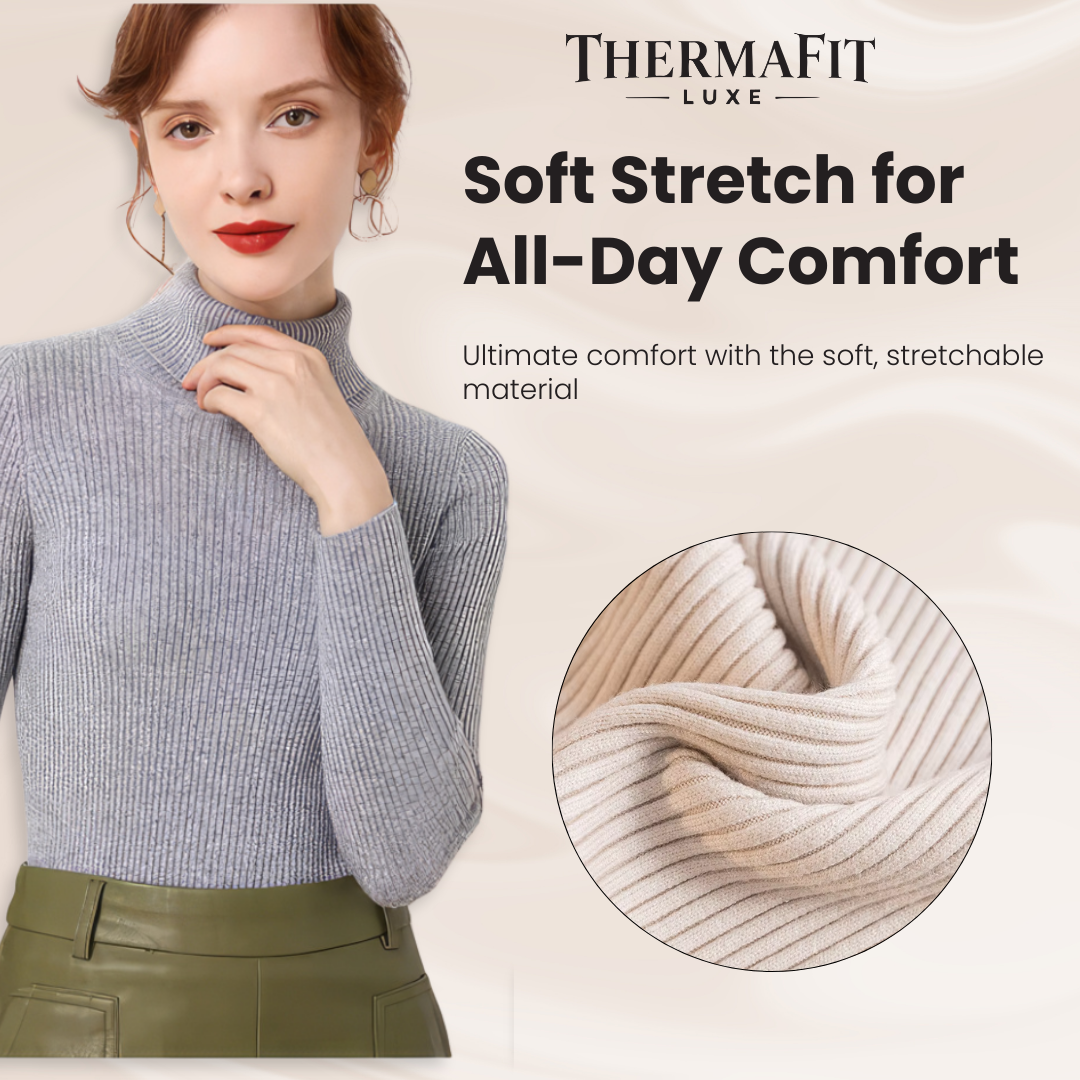 ThermaFit Luxe™ - Soft Stretch Breathable Ribbed Knit Turtleneck Sweater
