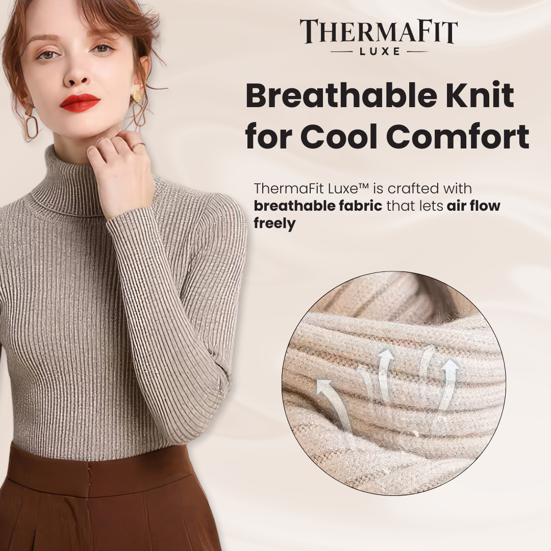 ThermaFit Luxe™ - Soft Stretch Breathable Ribbed Knit Turtleneck Sweater