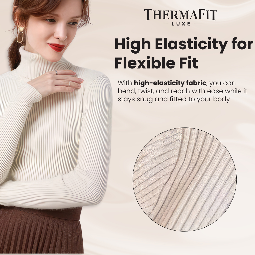 ThermaFit Luxe™ - Soft Stretch Breathable Ribbed Knit Turtleneck Sweater