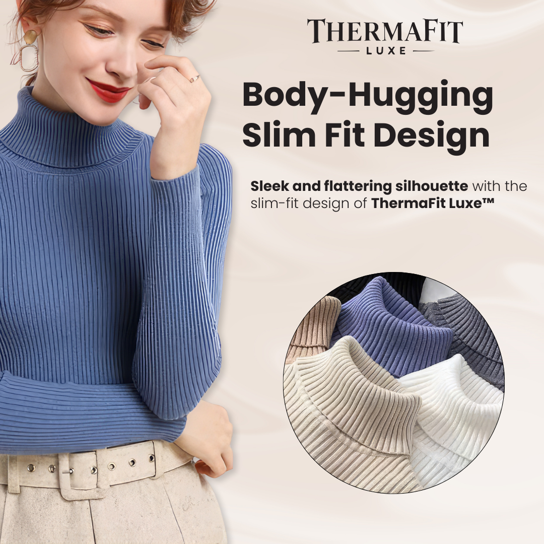 ThermaFit Luxe™ - Soft Stretch Breathable Ribbed Knit Turtleneck Sweater