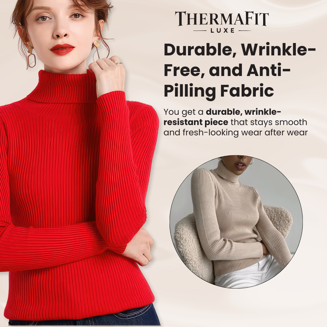 ThermaFit Luxe™ - Soft Stretch Breathable Ribbed Knit Turtleneck Sweater
