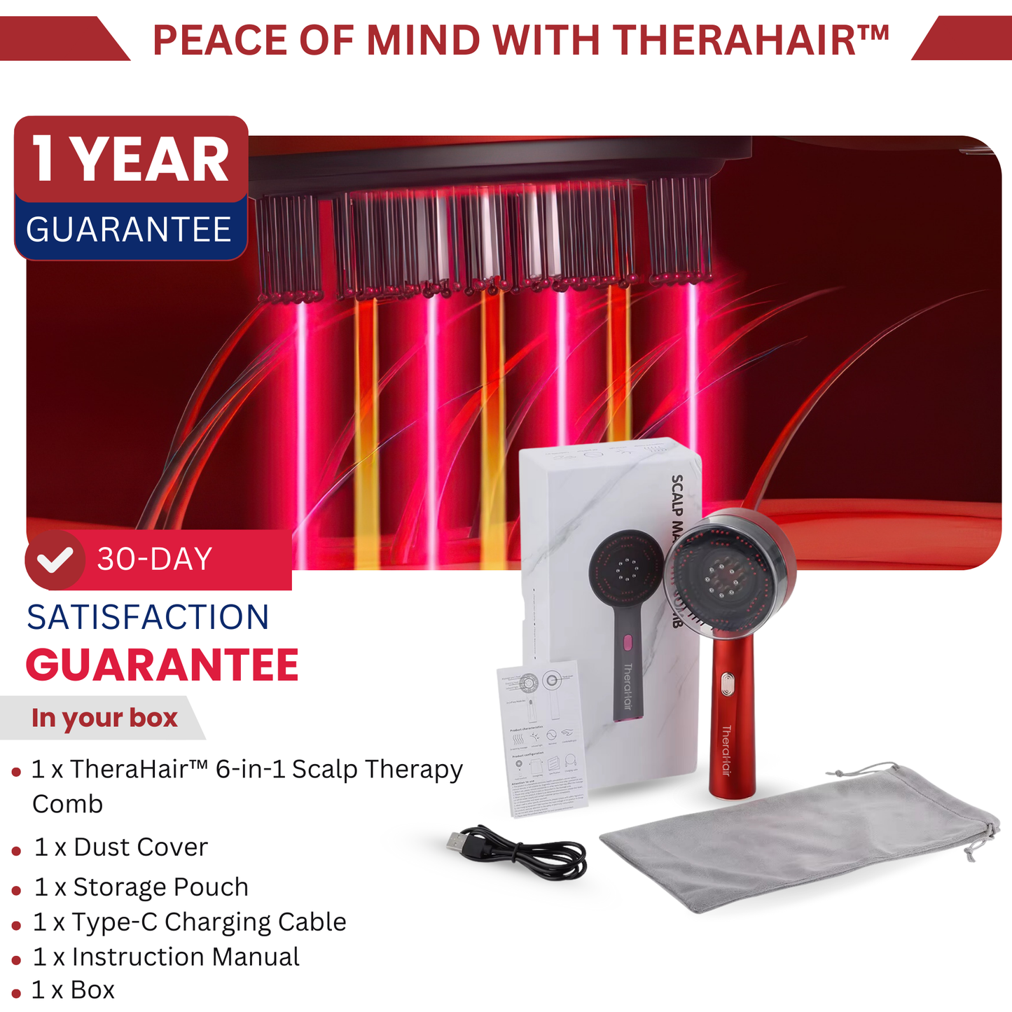 TheraHair™ 6-in-1 Scalp Therapy Comb – Red Light, Massage & Serum Infuser