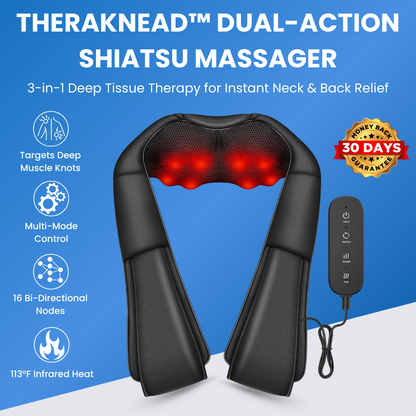 TheraKnead™ Dual-Action Shiatsu Massager for Neck & Back Pain Relief