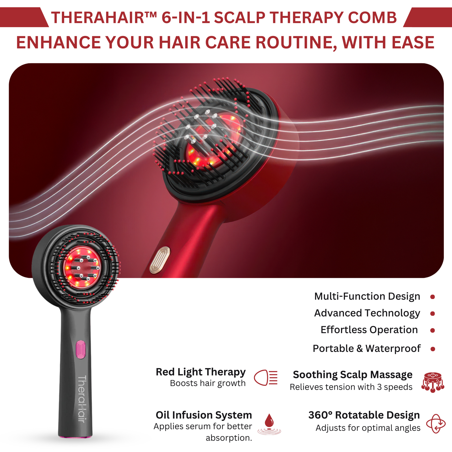 TheraHair™ 6-in-1 Scalp Therapy Comb – Red Light, Massage & Serum Infuser