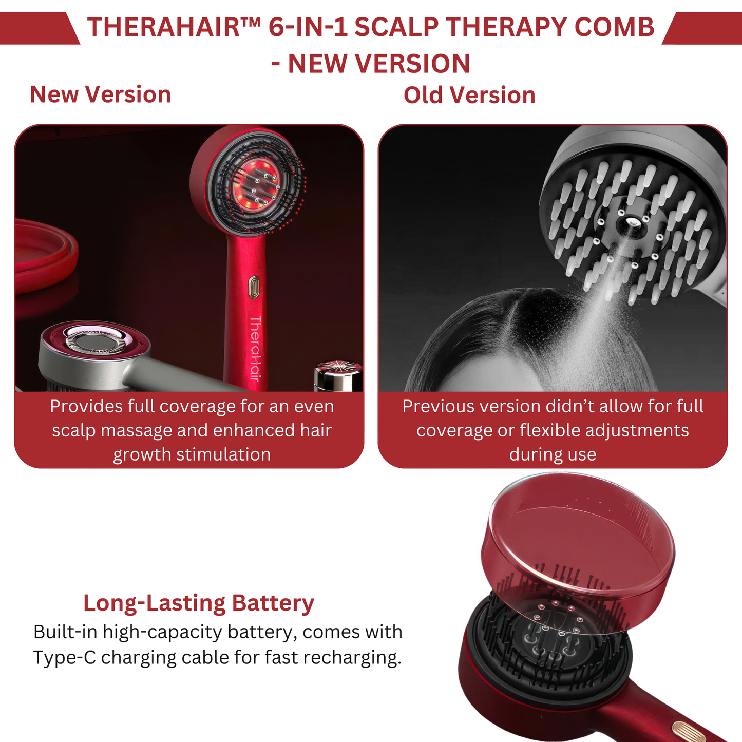 TheraHair™ 6-in-1 Scalp Therapy Comb – Red Light, Massage & Serum Infuser