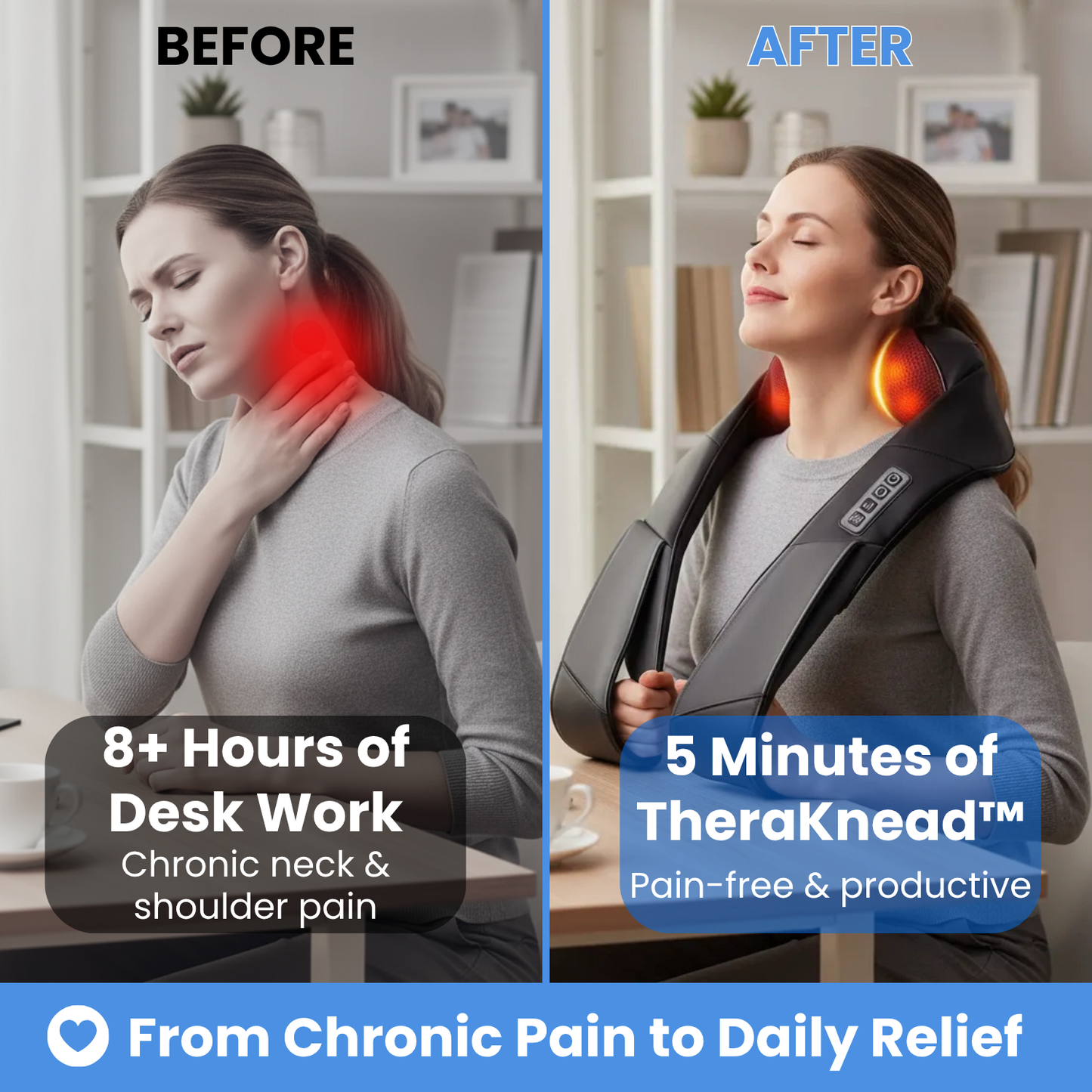 TheraKnead™ Dual-Action Shiatsu Massager for Neck & Back Pain Relief