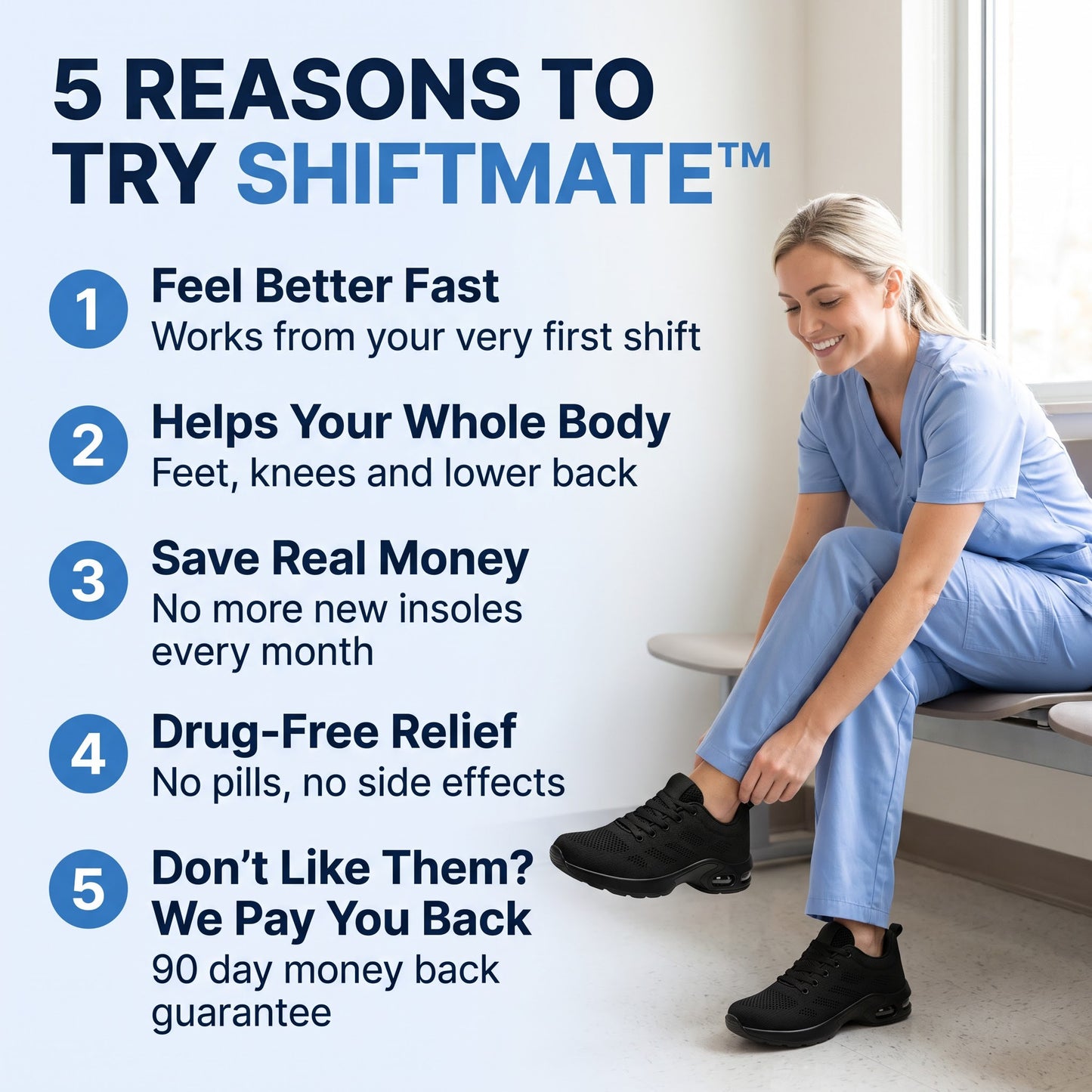 ShiftMate™ - 12-Hour Shift Shoes for All-Day Foot, Knee & Back Pain Relief